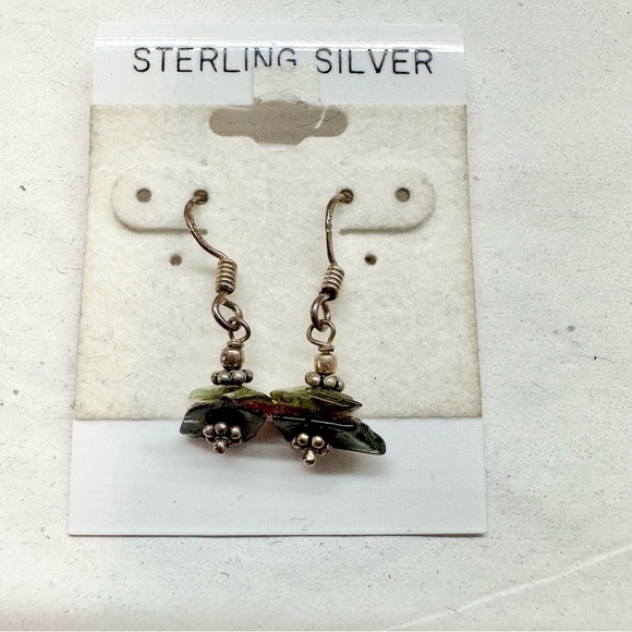 Sterling Silver Green Purple Dangle Earrings Natural Stones - Picture 9 of 10